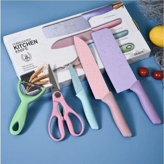 Kit de Facas Colorido Inox com 6 Peças em Oferta na Shopee