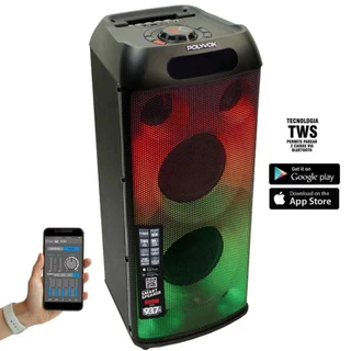 Caixa Som Amplificada Bluetooth Full LED Torre c/ 3 vias / 800W TWS Polyvox