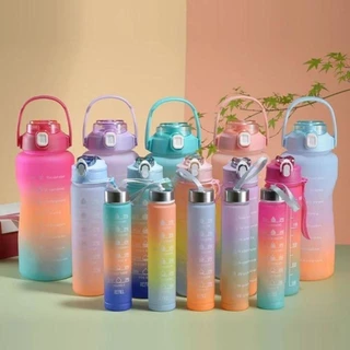 Kit 3 Garrafas Squeeze Degradê 2 Litros, 900ml e 300ml Fases Motivadoras com Adesivos 2D e 3D Personalizável Academia ohf Escola