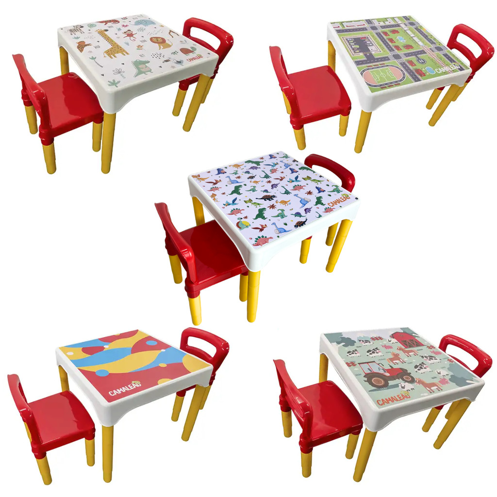 Conjunto Mesa Mesinha Infantil Com 2 Cadeiras Escolar Plástica Camaleão