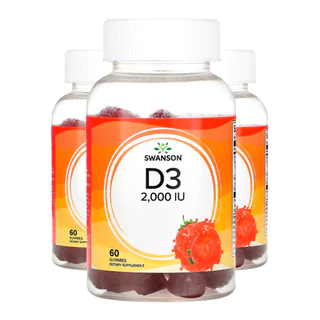 Kit 3x Vitamina D3 50mcg Swanson 60 Gomas Morango Importado /Made in Usa