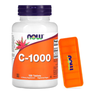 Vitamina C 1000mg e Rosa Mosqueta Now Foods 100Tab Importado + Porta Cápsulas