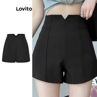 Lovito Short básico casual com zíper liso para mulheres L100MD274