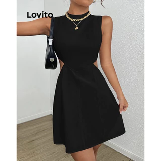 Lovito Vestido elegante com recorte liso para mulheres LBL16063