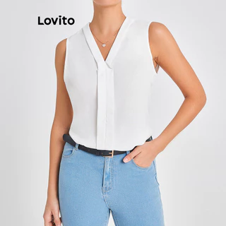 Lovito Blusa casual de linha de estrutura lisa para mulheres LBL16334