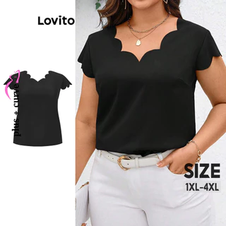 Lovito Blusa feminina casual plus size com gola lisa e babados LBL16467