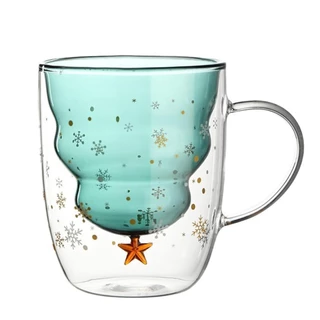 Caneca De Vidro Xicara Criativo Arvore De Natal Com Estrela 300 ML
