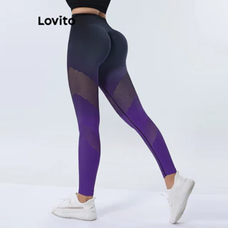 Lovito Legging esportiva com costura de tecido liso esportivo para mulheres LNL77084