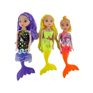 Kit 3 Bonecas Sereia com Cauda Colorida 16 cm Cada