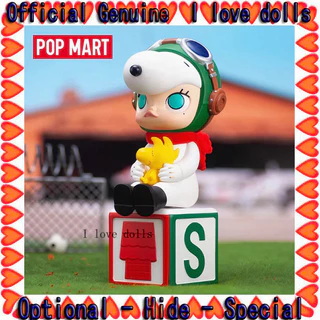 POP MART MOLLY Coklat Snoopy Colaboração [Genuíno] Bonecas Figuras Fofas