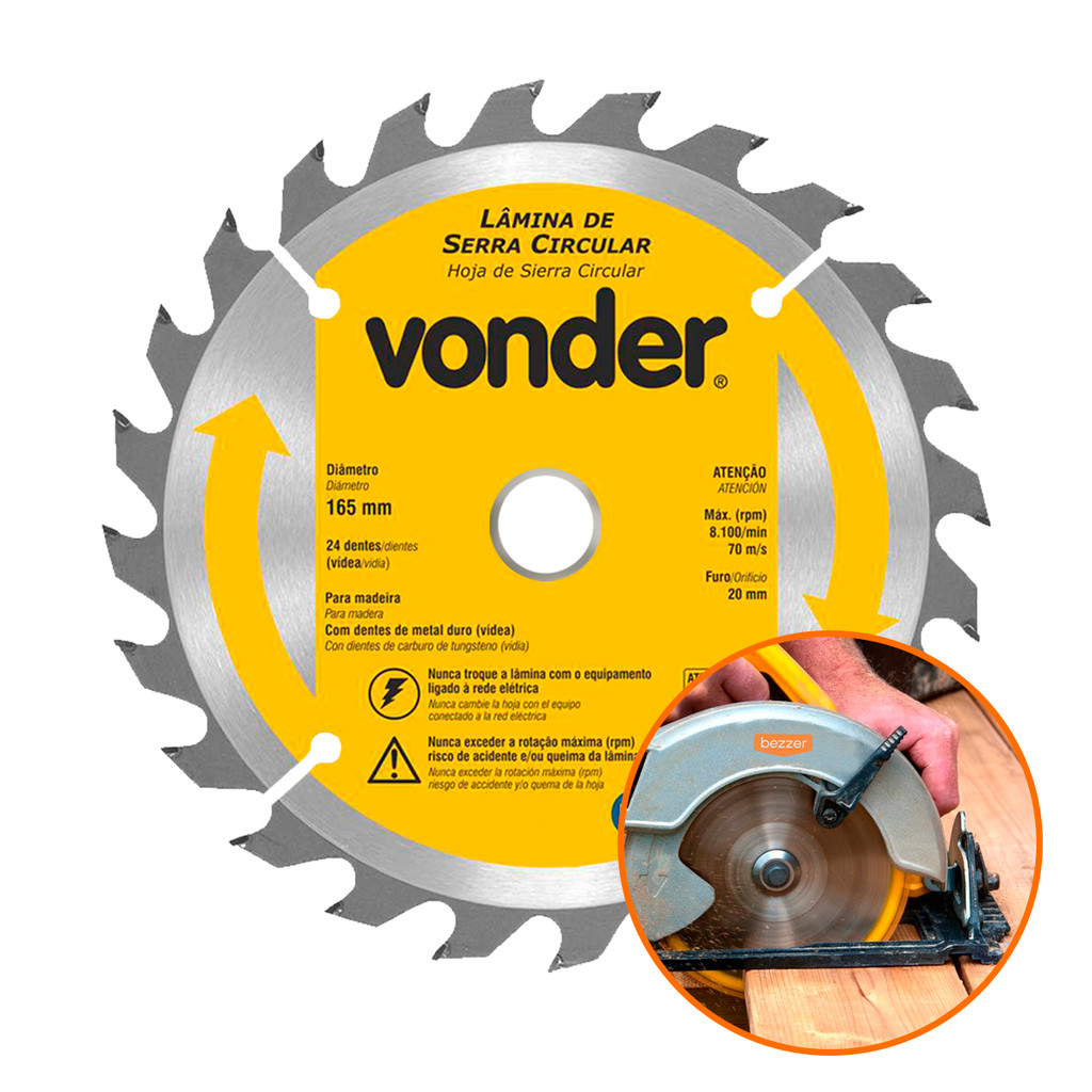 Lâmina de Serra Circular Vonder 165 X 20 mm 24 Dentes Vídea para ISCV 1831, SCV 1206 e Serra Circular de Trilho