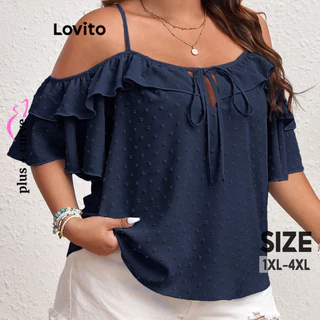 Lovito Blusa plus size curva casual com babados lisos para mulheres LBL16132