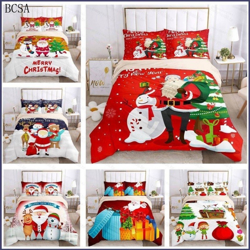 Natal New Colcha Cover Pillow Print frente e verso três peças Set KO02
