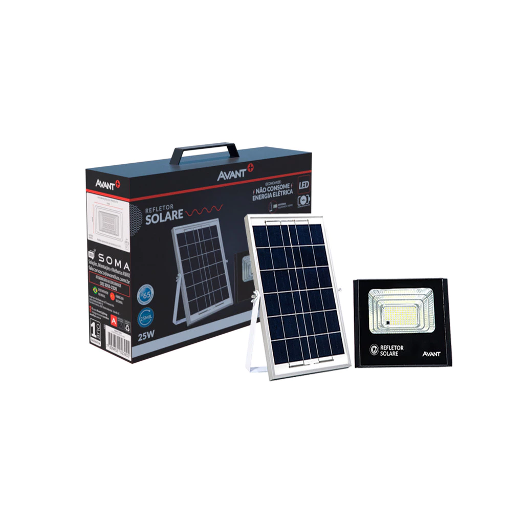 Refletor Led Solare Sensor 25w 6500k Até 12h Ip65 Avant