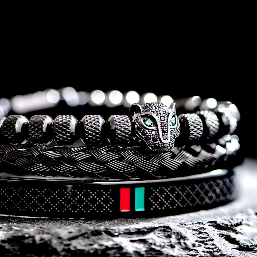 Novas pulseiras masculinas de Titânio 3 peças/conjunto, moda, luxo, personalidade, presente