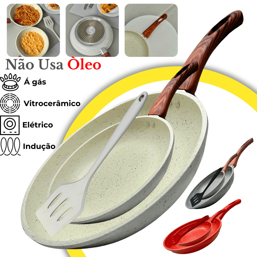 Kit 2 Frigideiras Ceramica Antiaderente Fogão Cooktop Indução Gás Elétrico Profissional Premium