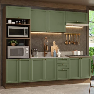 Armário de Cozinha Completa 270 cm Rustic/Verde Vik Madesa 01 em Oferta na Shopee