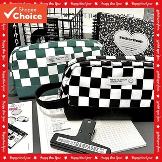 Saco De Lápis De Grande Capacidade Criativo Preto E Branco Grade Portátil Multifuncional Para Papelaria em Oferta na Shopee