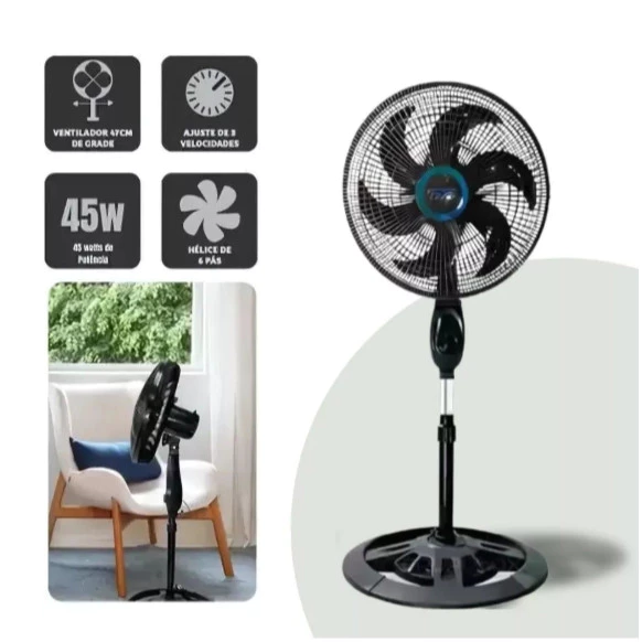 Ventilador De Coluna De Chão Turbo Vento Forte 3 Velocidades 110v 220v