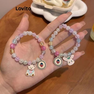 Lovito Pulseira Colorblock com miçangas fofa de desenho animado para mulheres LFA41025