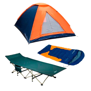 Barraca Panda Iglu 3 Pessoas + Cama Dobrável Dream Cinza + Saco Dormir Freedom -1.5º ~ -3.5ºC Azul