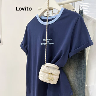 Lovito Camiseta elegante com letras colorblock para mulheres LNE73416