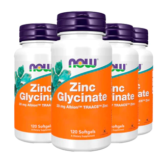 Kit 4x Glicinato de Zinco 30mg NowFoods Zinc Glycinate 120Softg /Made in Usa