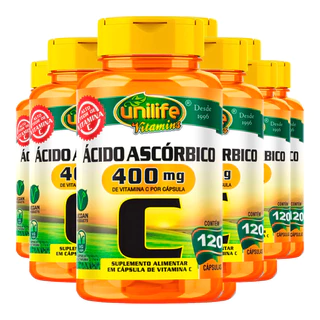 Kit 5x Vitamina C Ácido Ascórbico Unilife 120 Cápsulas