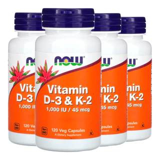 Kit 4x Vitamina D3 25mg+VIT K2 45mg Now Foods 120 Cap Importado /Made in Usa