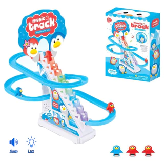 Brinquedo Pista Musical Pinguim Escorregador Escada C/ Luzes