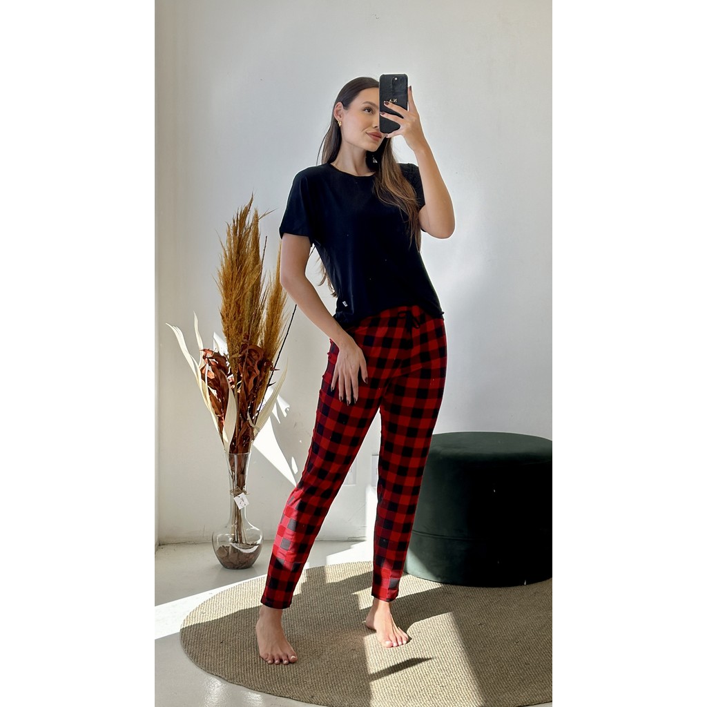 Calça xadrez fashion vermelha pijama