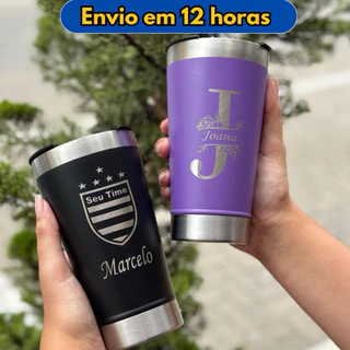 Copo Térmico personalizado com seu NOME ou LOGO com tampa e abridor 473ml