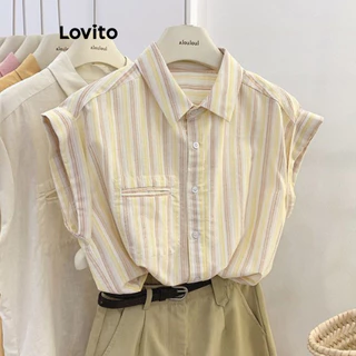 Lovito Blusa geométrica listrada casual para mulheres LNE70089