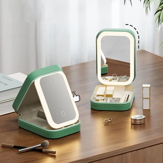 Espelho Portátil De Maquiagem De Viagem Smart LED Touch Cosmético Mulhe Bolsa