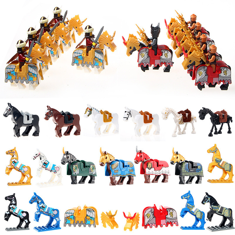 Compatível com blocos de construção Lego Minifiguras Castelos medievais Cavaleiros Cavalos de guerra Soldados Inserir Educ