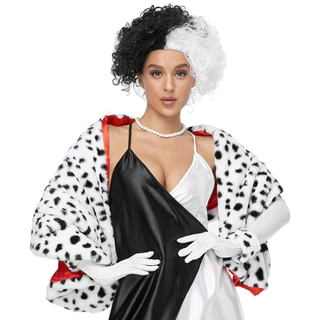 Capa De Bruxa Preta E Branca Com Xale De Estampa De Leopardo De Cachorro Manchado Cruella
