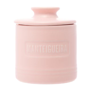 Manteigueira Francesa Wolff de Cerâmica Tampa Vintage Requintada Luxo Rosa Matte com Tampa Porta Manteiga Fresca