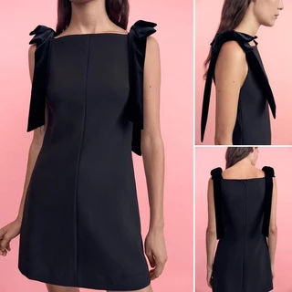 2025 Outono Novo Estilo Vestido Curto Feminino Veludo Arco 9057777