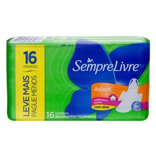 ABSORVENTE SEMPRE LIVRE ADAPT COBERTURA SUAVE COM ABAS COM 16 UNIDADES em Oferta na Shopee