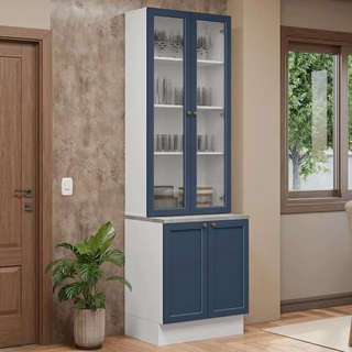 Kit Balcão + Cristaleira 70 cm Branco/Azul Vik Madesa 02 em Oferta na Shopee