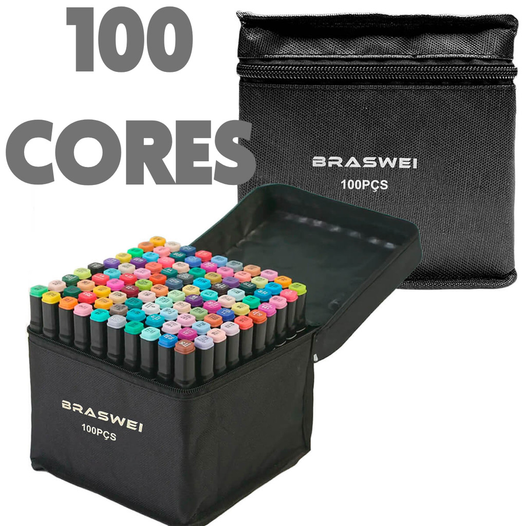 Canetinhas Coloridas Com Ponta Dupla Com 100 Cores Kit Completo Para ...
