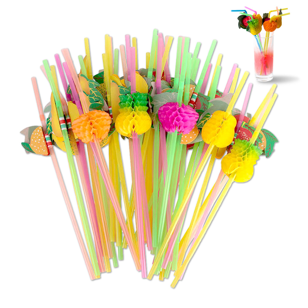 50 Kit Canudos Fruta para Drinks Copo Festa tropical decoração