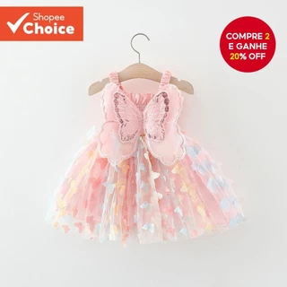Vestido Rosa De Verão Para Meninas Com Design De Borboleta Doce Casamentos E Festas (0-3 Anos)