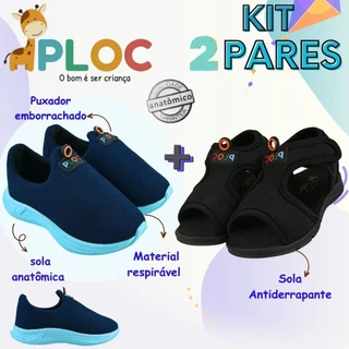 Kit 2 pares: Tênis Calce Fácil P26 Marinho sola Azul + papete Ploc Menino (PAP02) em Oferta na Shopee