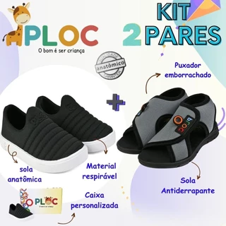Kit 2 pares: Tênis Calce Fácil SLIP ON PRETO + papete Ploc Menino (PAP03) em Oferta na Shopee