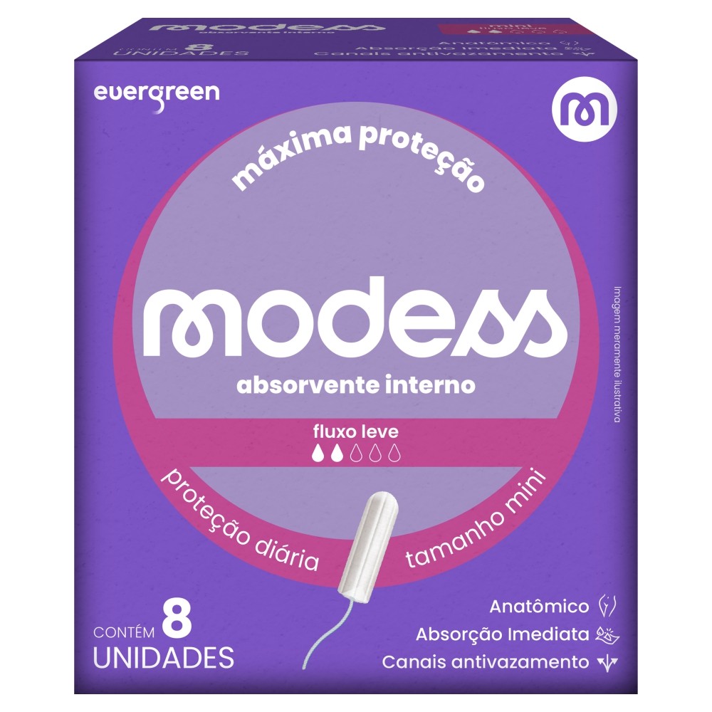 Absorvente Interno Modess Mini Fluxo Leve com 8un Evergreen | Shopee Brasil