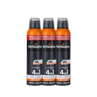 Kit Desodorante Antitranspirante Aerossol Herbíssimo Dark Silver 250ml Embalagem Econômica (3 unidades)