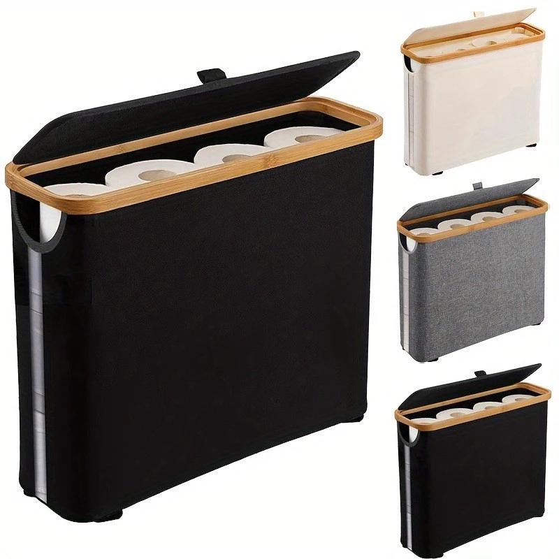 Suporte Cesto De Papel Higiênico De Bambu Com Tampa Para Armazenamento De Armário De Banheiro 025-022 — foto 4 de 4