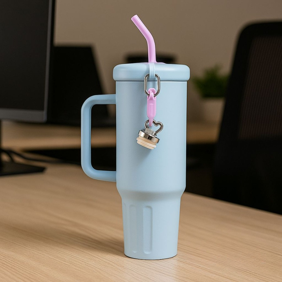 Copo Térmico Inox Portátil com trava Tampa 2 Funções Canudo e Chaveiro 1200ML