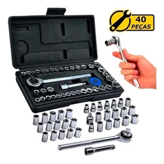 Jogo de Soquetes Sextavados com Catraca 40 Peças 1/4" & 3/8"